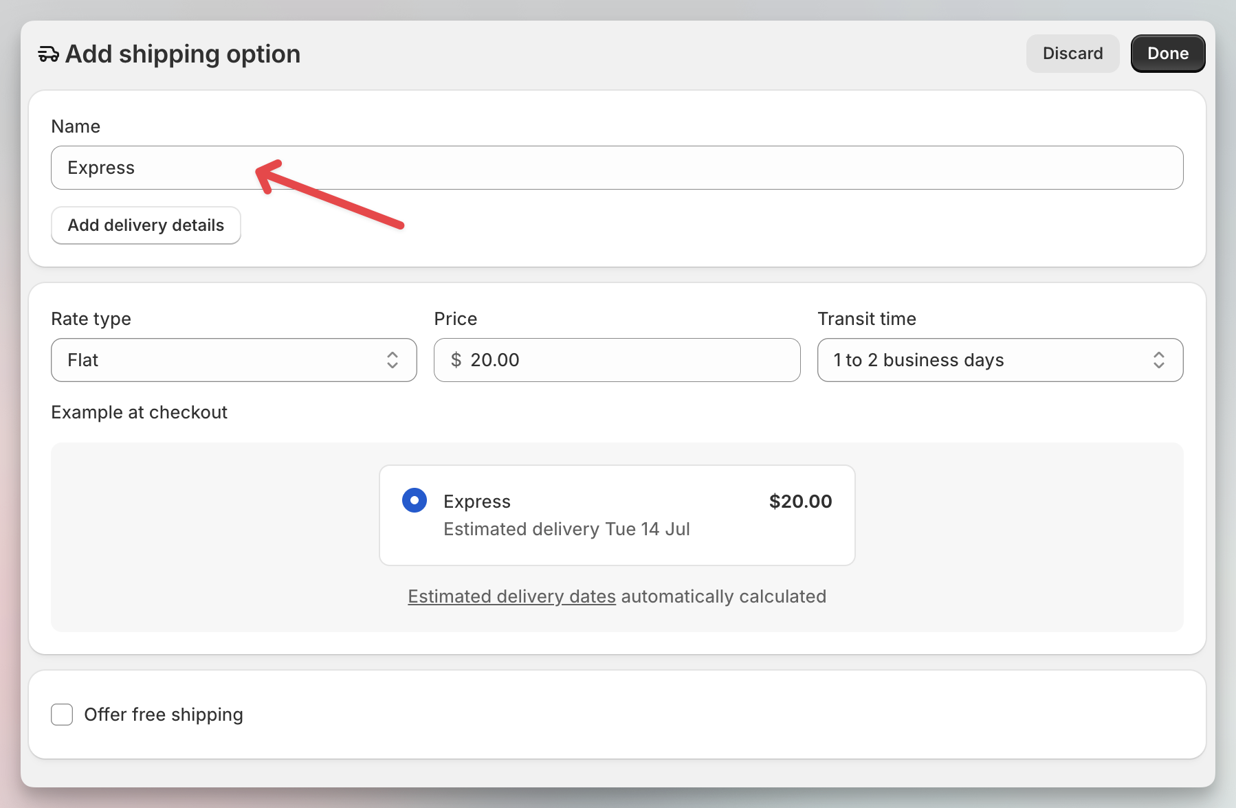 Naming a Shopify shipping option Express so it maps to Ingram Next Day Air